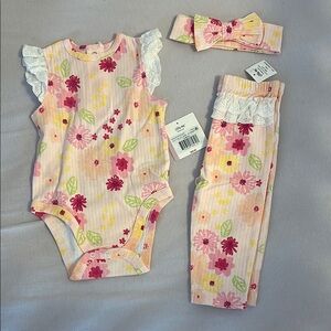 Little Me eyelet bodysuit and pant set with matching headband. 6-9 months NWT